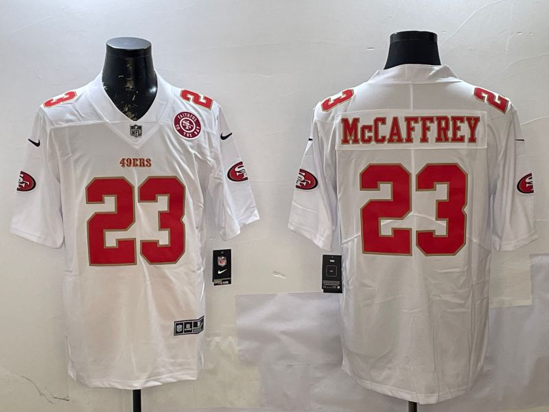 Men San Francisco 49ers #23 Mccaffrey White gold Fashion 2025 Nike Limited NFL Jersey style 3->san francisco 49ers->NFL Jersey